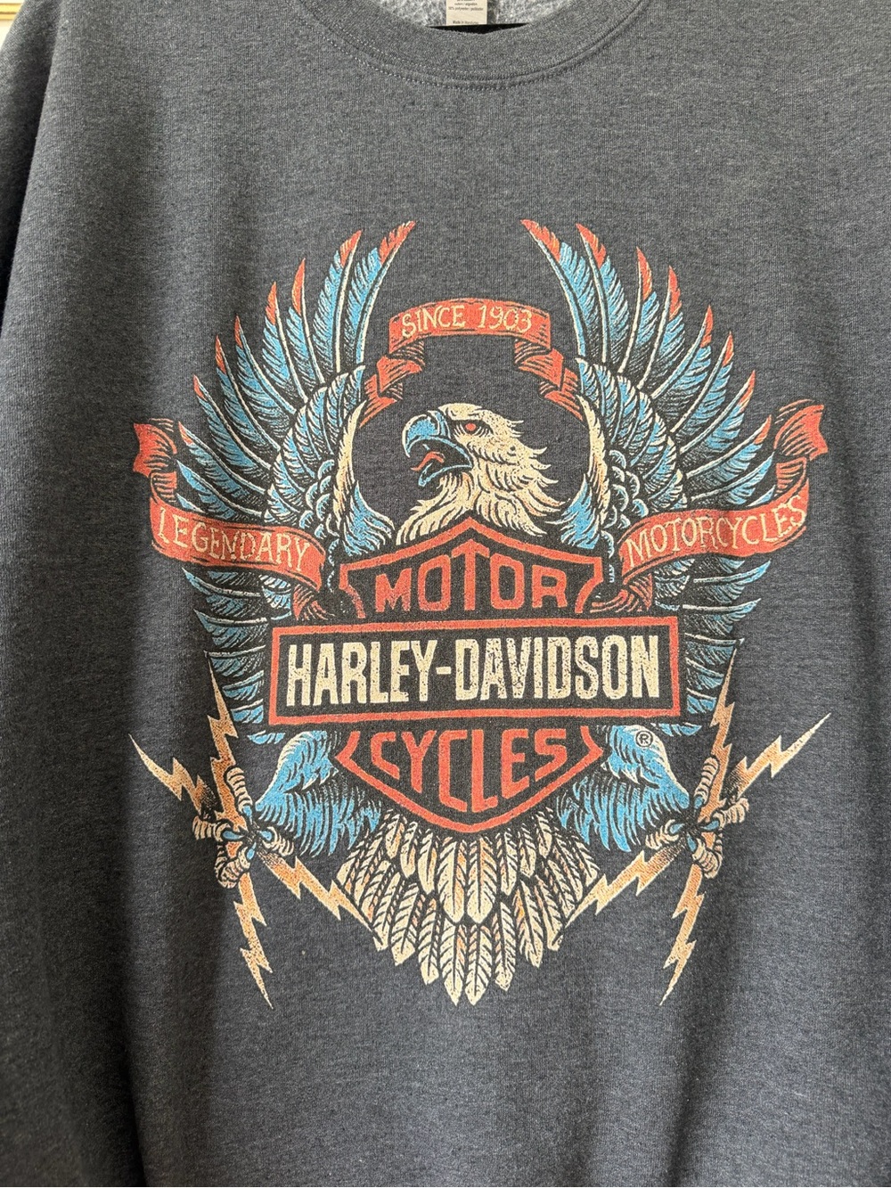 Gildan Charcoal Gray Harley Davidson Crew Neck Sweatshirt - Picture 3 of 4